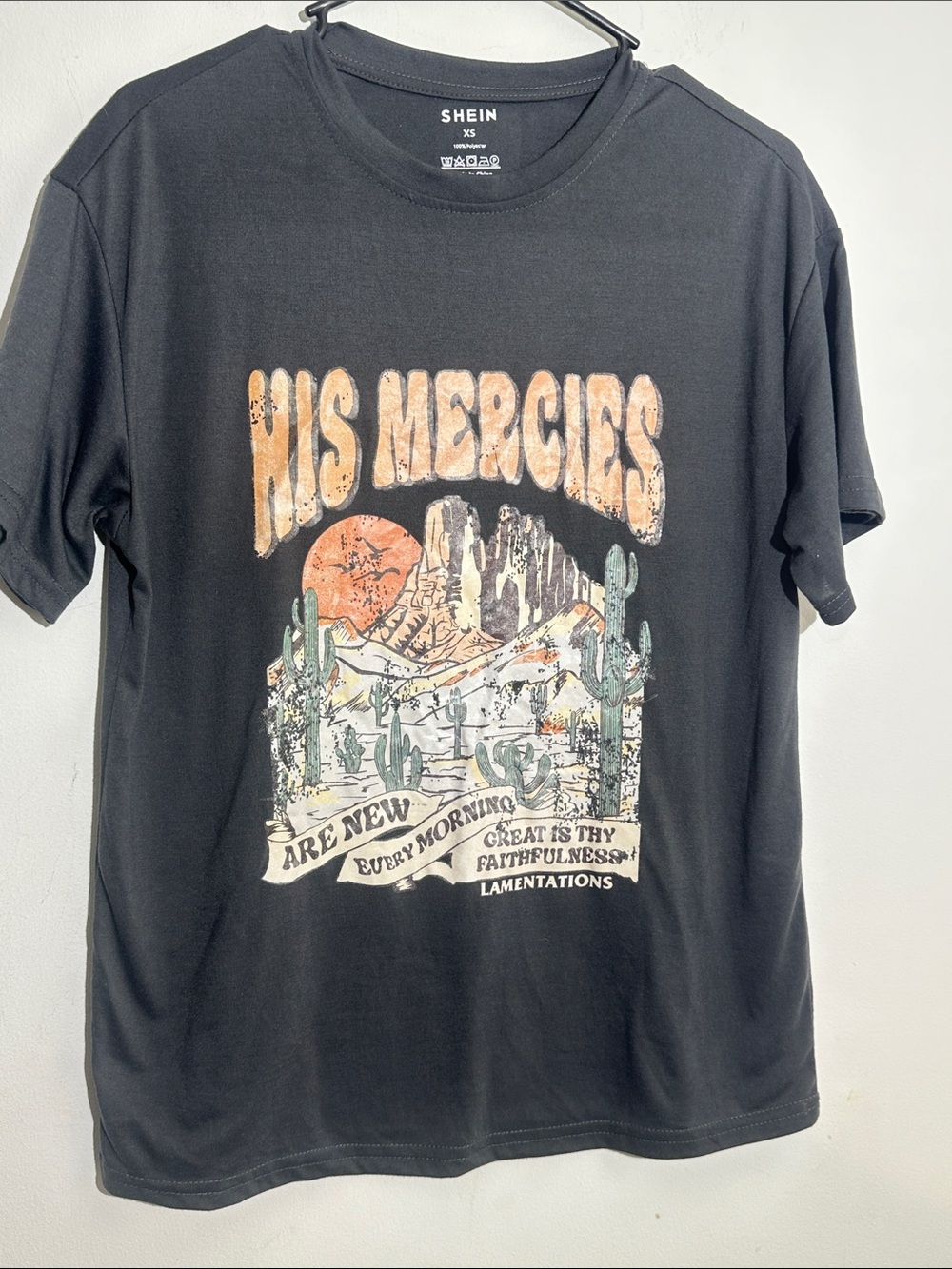 SHEIN Black Graphic Tee "His Mercies" with Desert Print